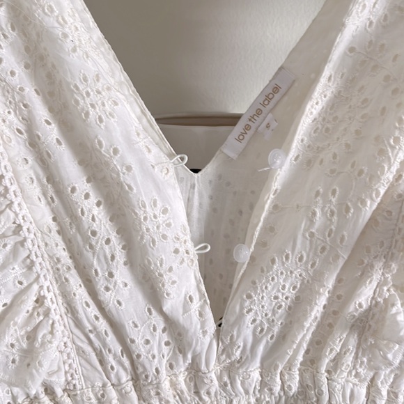 Love the Label Deep V Plunging Neck Ruffle Puff Sleeve 100% Cotton Dress S - Picture 2 of 7